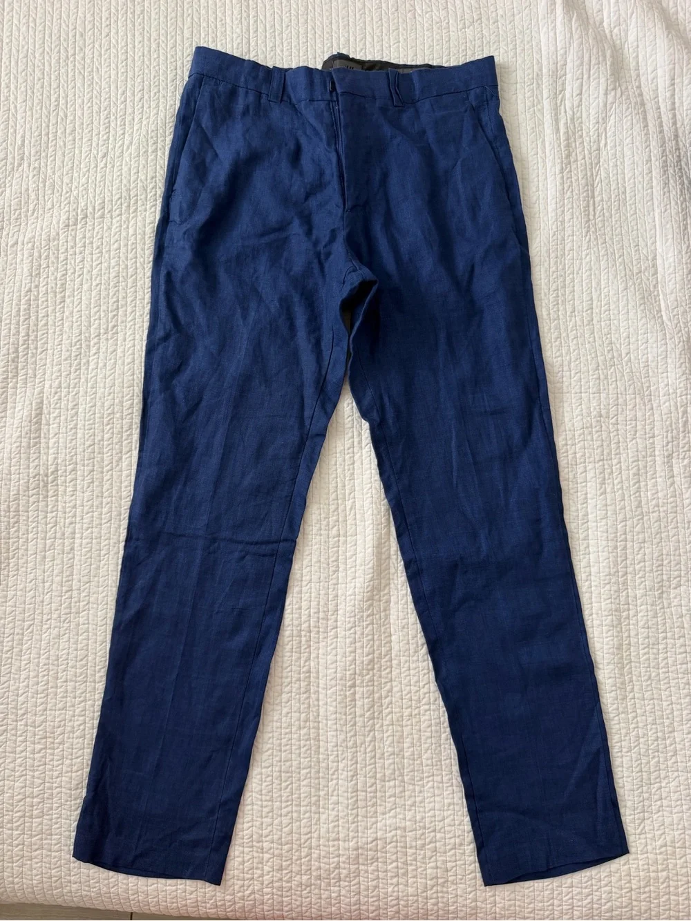 H&M linen pants, blue, never worn, slim fit, size 33R
